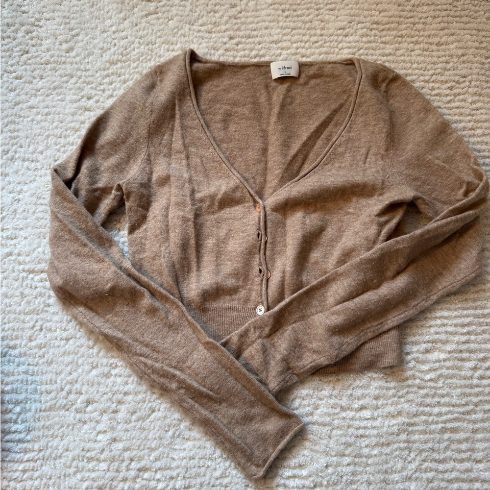 Wilfred Tan Cashmere Cardigan Sweater V-Neck Classic